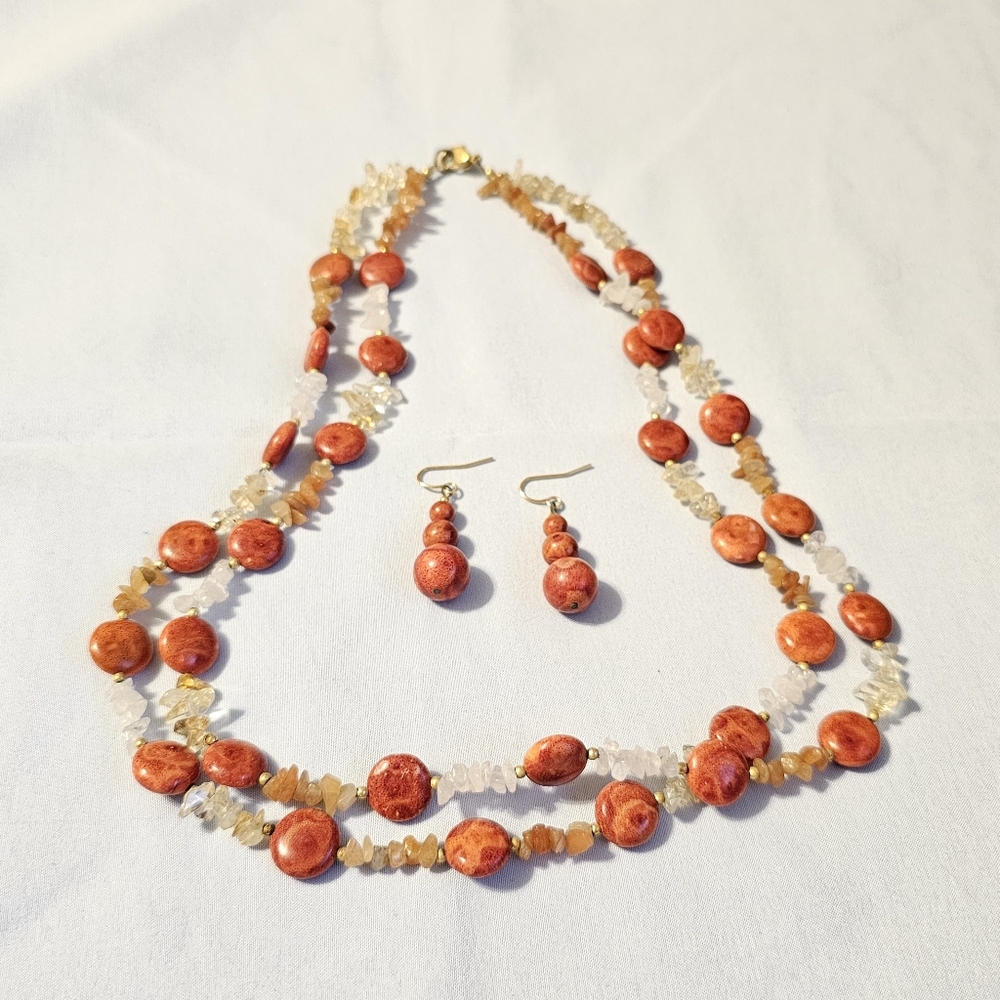 Vtg Signed LS Louis Stern Double Strand Necklace Earring Set Stone Crystal